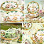 Kinovo 300 Pcs Safari Baby Shower Plates & Napkins Set (Serves 50)