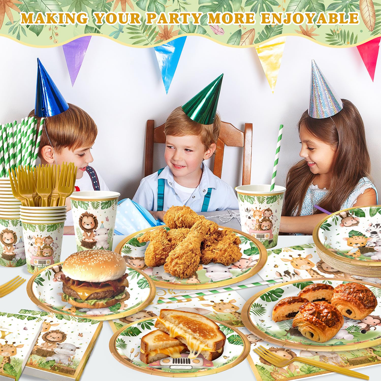 Kinovo 300 Pcs Safari Baby Shower Plates & Napkins Set (Serves 50)