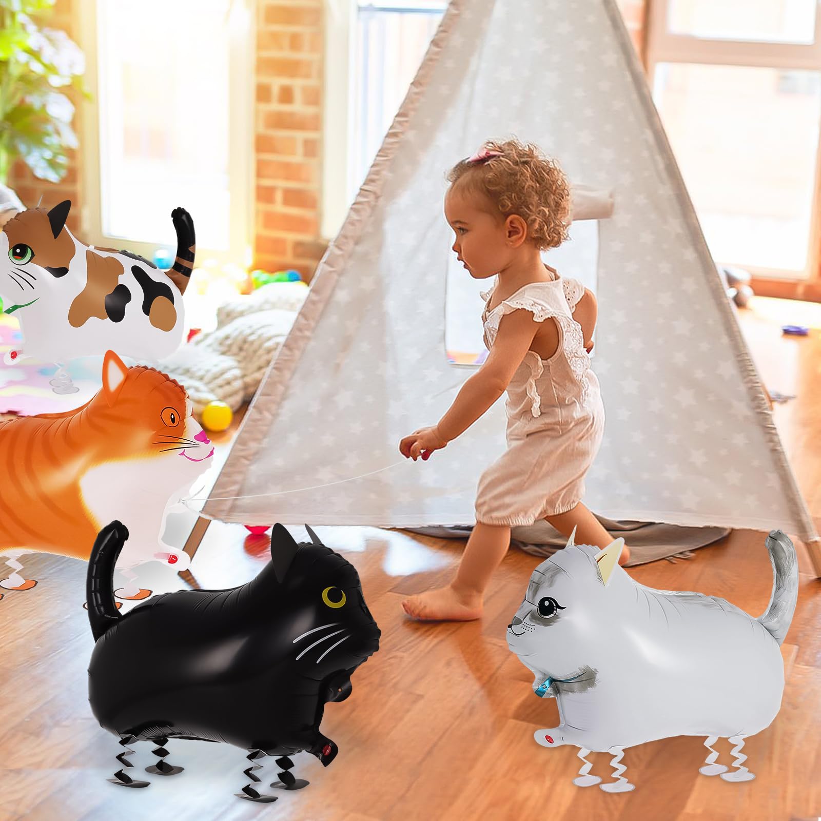 KINYFY 8 Pcs Walking Cat Balloons – Farm Theme Party Decor, Cat Balloons Mylar