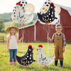 KINYFY 6-Piece Walking Chicken Balloons - 20 inch Aluminum Foil Party Decorations White & Black