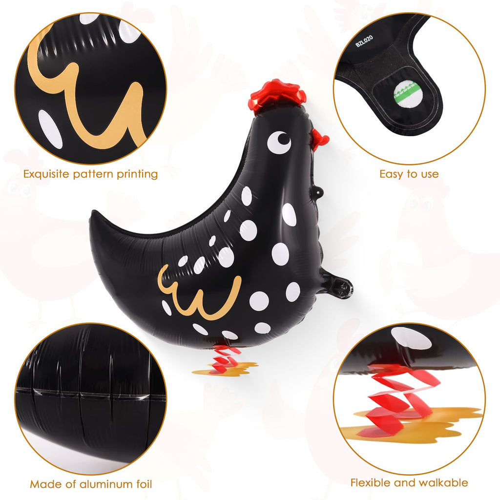 KINYFY 6-Piece Walking Chicken Balloons - 20 inch Aluminum Foil Party Decorations White & Black
