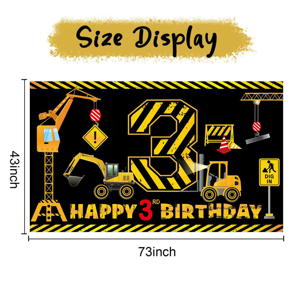 Kircirx 3rd Birthday Banner - Excavator Dump Truck Theme for Boys (72.8 x 43.3 in)