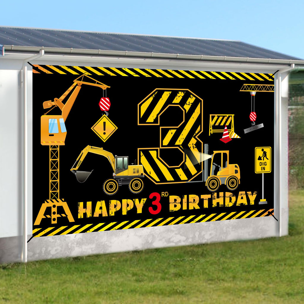 Kircirx 3rd Birthday Banner - Excavator Dump Truck Theme for Boys (72.8 x 43.3 in)