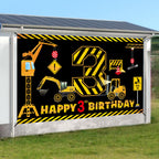 Kircirx 3rd Birthday Banner - Excavator Dump Truck Theme for Boys (72.8 x 43.3 in)