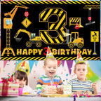 Kircirx 3rd Birthday Banner - Excavator Dump Truck Theme for Boys (72.8 x 43.3 in)