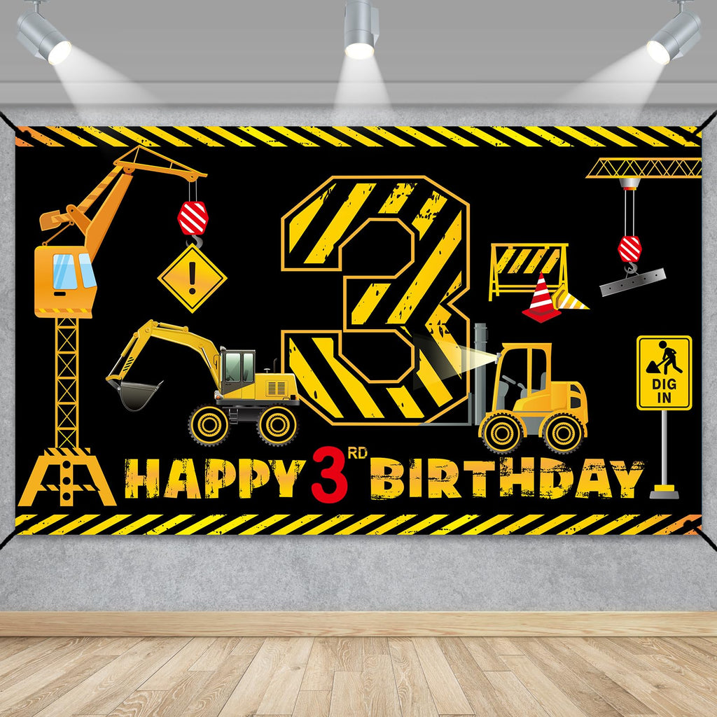 Kircirx 3rd Birthday Banner - Excavator Dump Truck Theme for Boys (72.8 x 43.3 in)