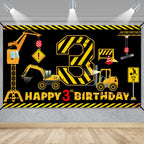 Kircirx 3rd Birthday Banner - Excavator Dump Truck Theme for Boys (72.8 x 43.3 in)