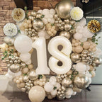 KISPATTI 18th Birthday Decorations for Girls — Gold & White Balloons, Banner, Tablecloth & Fringe Curtain