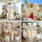 KISPATTI 18th Birthday Decorations for Girls — Gold & White Balloons, Banner, Tablecloth & Fringe Curtain