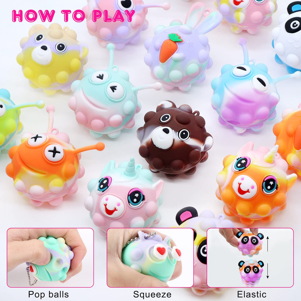 KissFree 18-Pack Animal Pop Balls – 3D Fidget Toys for Kids Party Favors