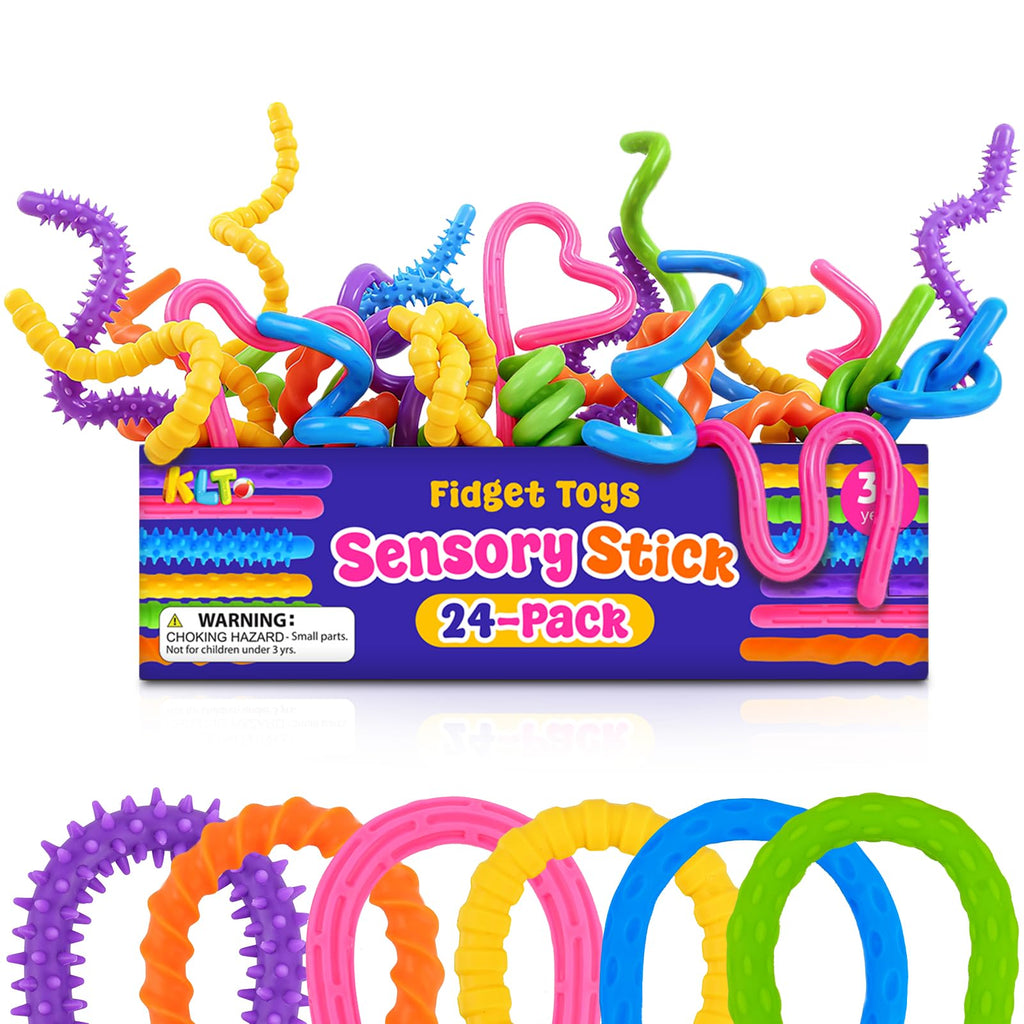 KLT 24Pcs Fidget Toys Bulk – Textured Silicone Sensory Sticks for Kids, Classroom Prizes & Party Favors