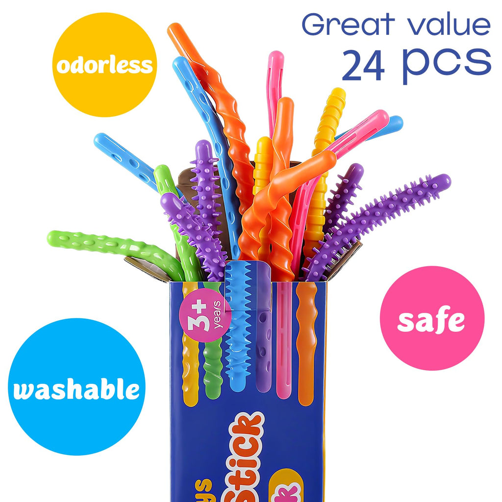 KLT 24Pcs Fidget Toys Bulk – Textured Silicone Sensory Sticks for Kids, Classroom Prizes & Party Favors