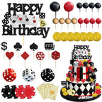 Knana 35Pcs Casino Cake Toppers - Dice, Chips & Gold Coins for Casino Theme Party Decorations