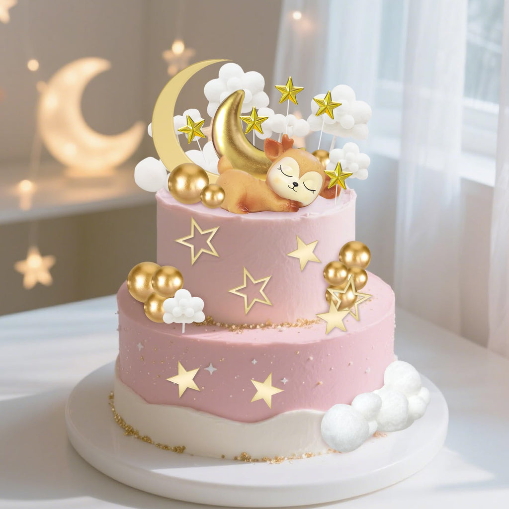 Knana 33Pcs Moon Star Cake Toppers | Deer Cake Topper for Baby Shower & Birthday Party