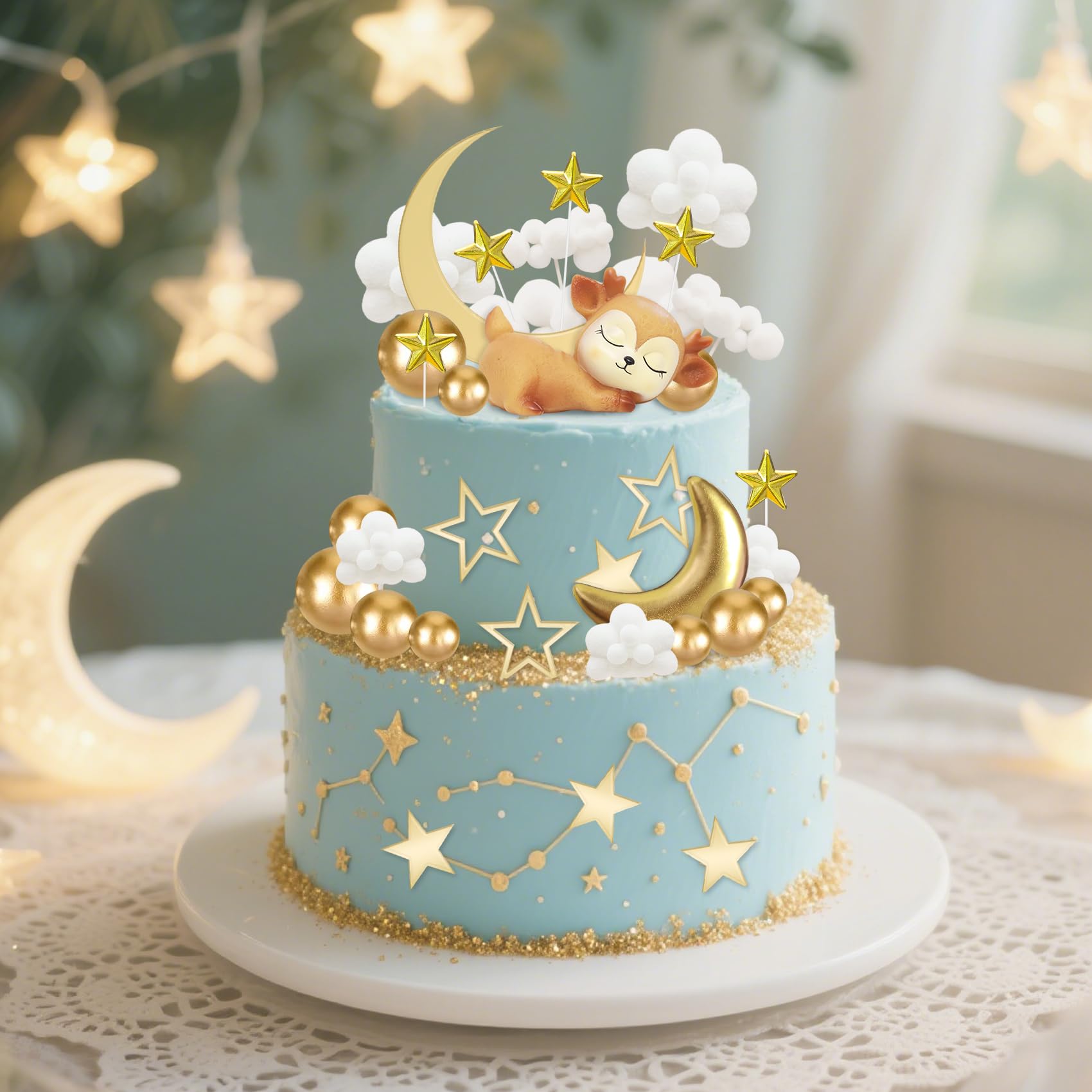 Knana 33Pcs Moon Star Cake Toppers | Deer Cake Topper for Baby Shower & Birthday Party