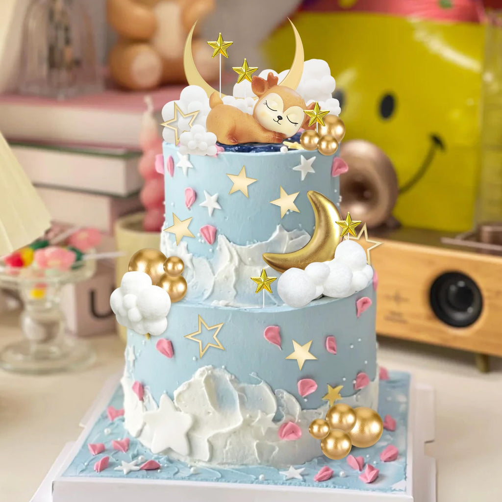 Knana 33Pcs Moon Star Cake Toppers | Deer Cake Topper for Baby Shower & Birthday Party