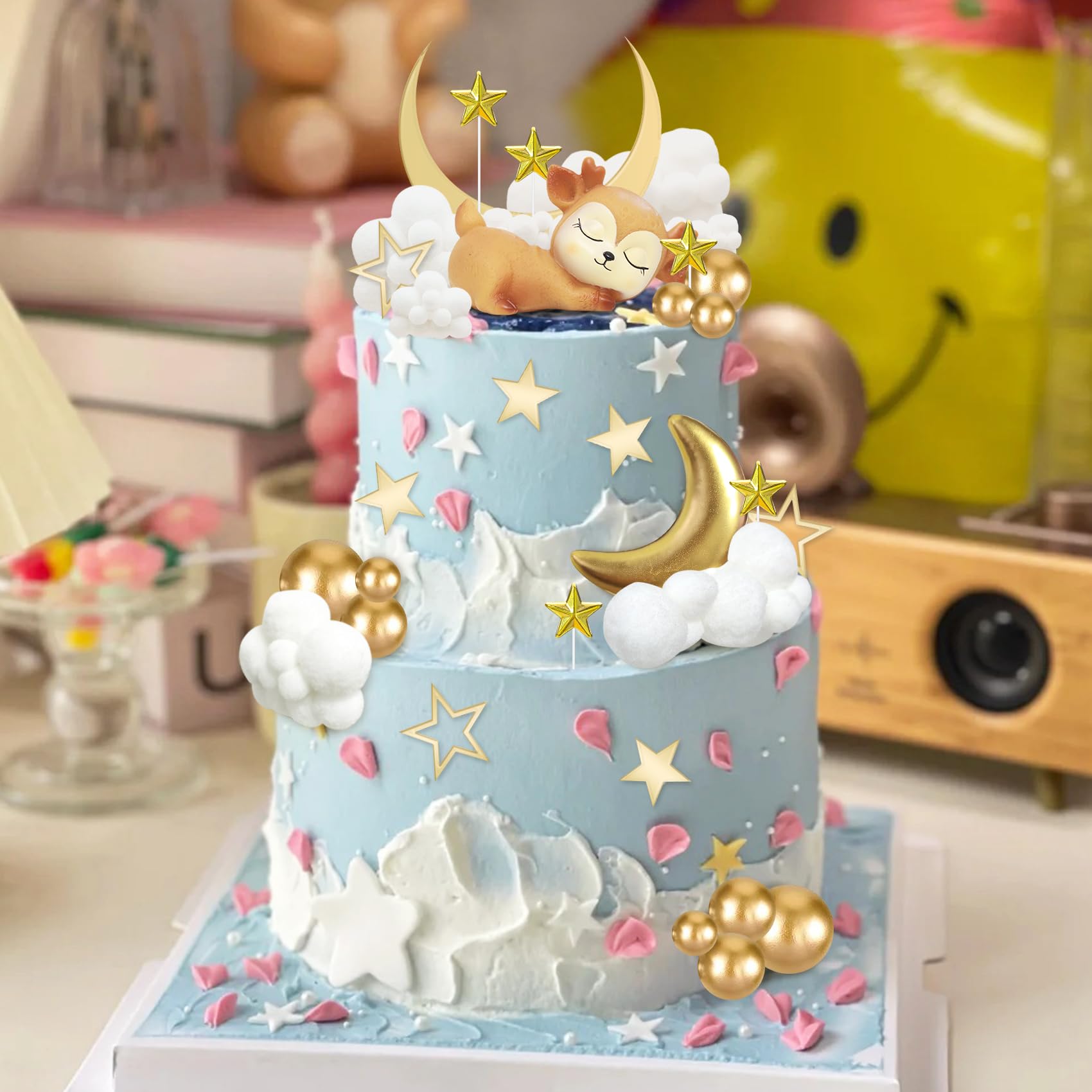 Knana 33Pcs Moon Star Cake Toppers | Deer Cake Topper for Baby Shower & Birthday Party