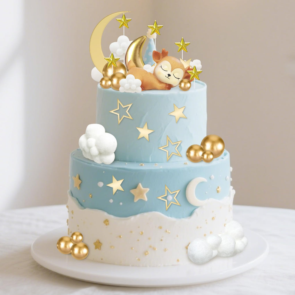 Knana 33Pcs Moon Star Cake Toppers | Deer Cake Topper for Baby Shower & Birthday Party