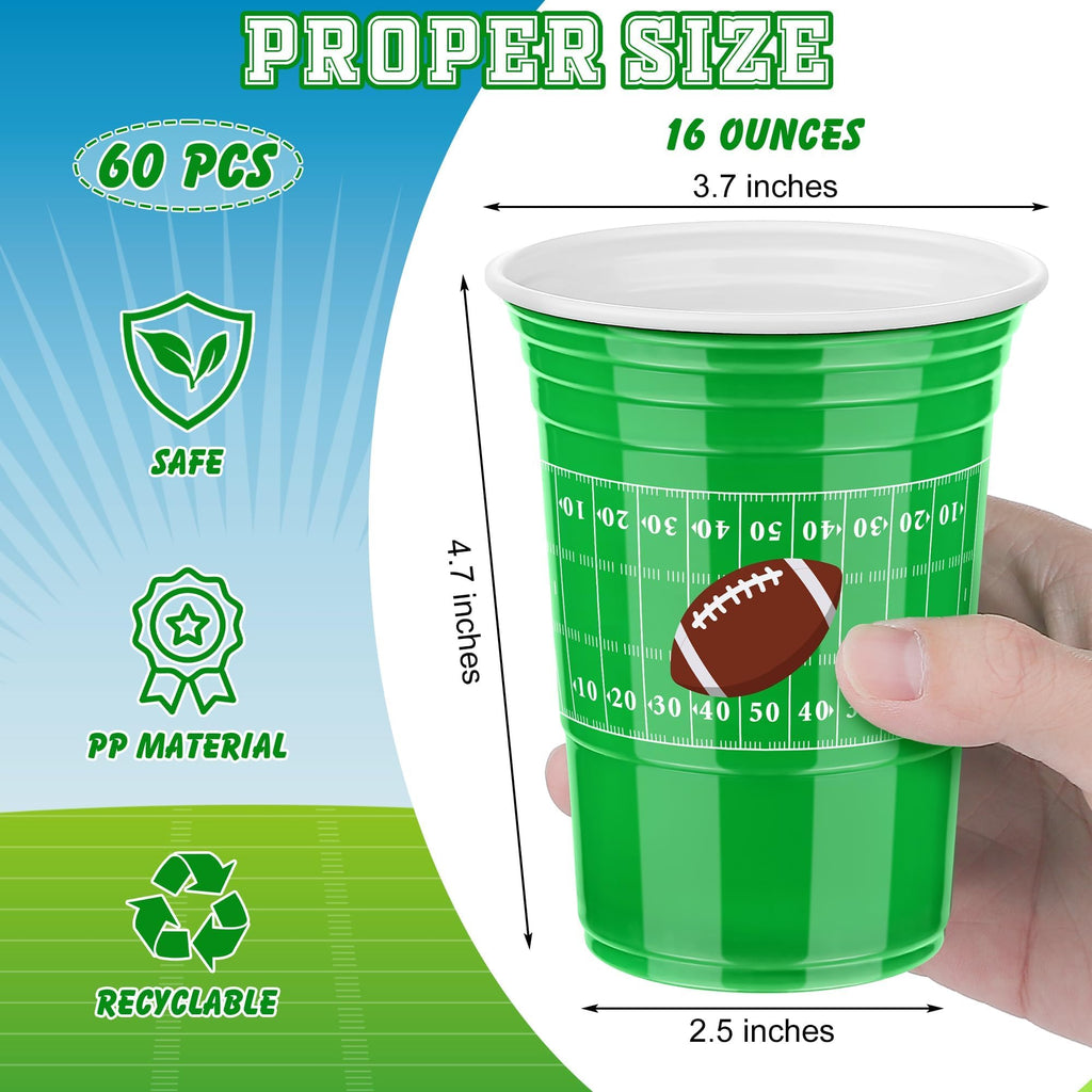 Kochorie 60-Pack Football Disposable Cups – 16 oz, Black & Green