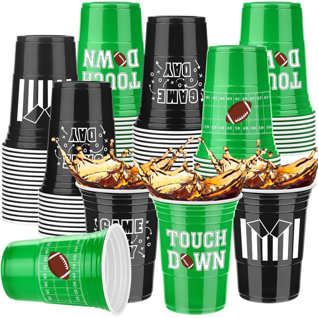Kochorie 60-Pack Football Disposable Cups – 16 oz, Black & Green