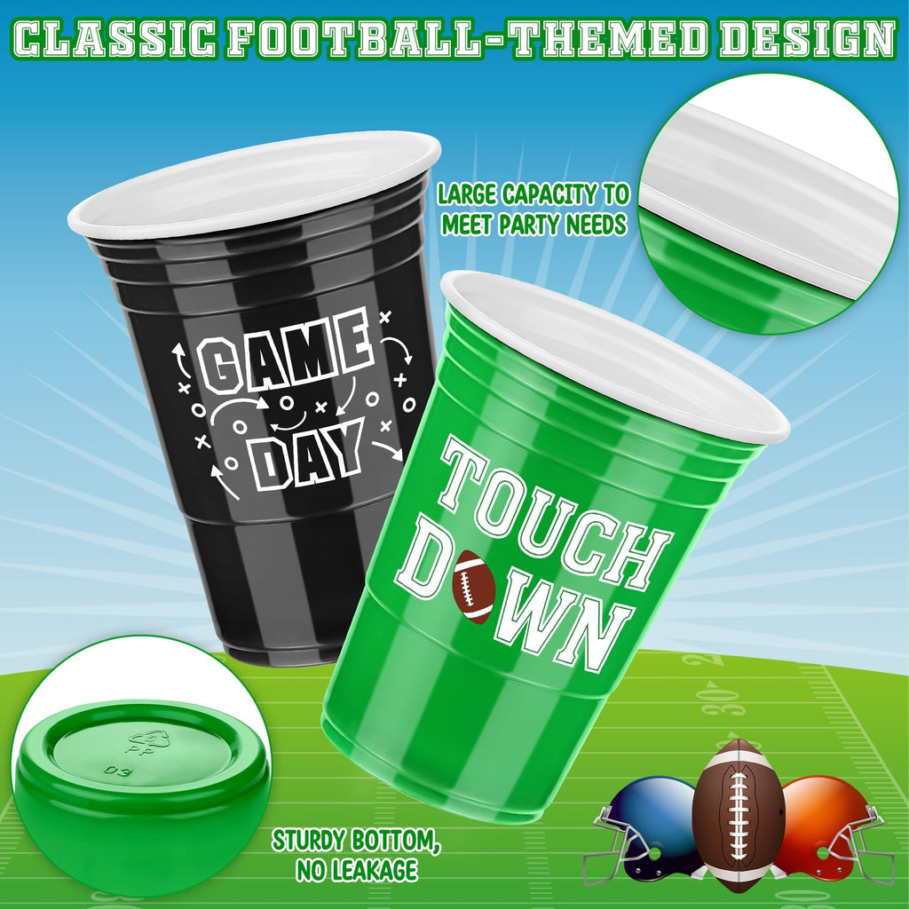 Kochorie 60-Pack Football Disposable Cups – 16 oz, Black & Green