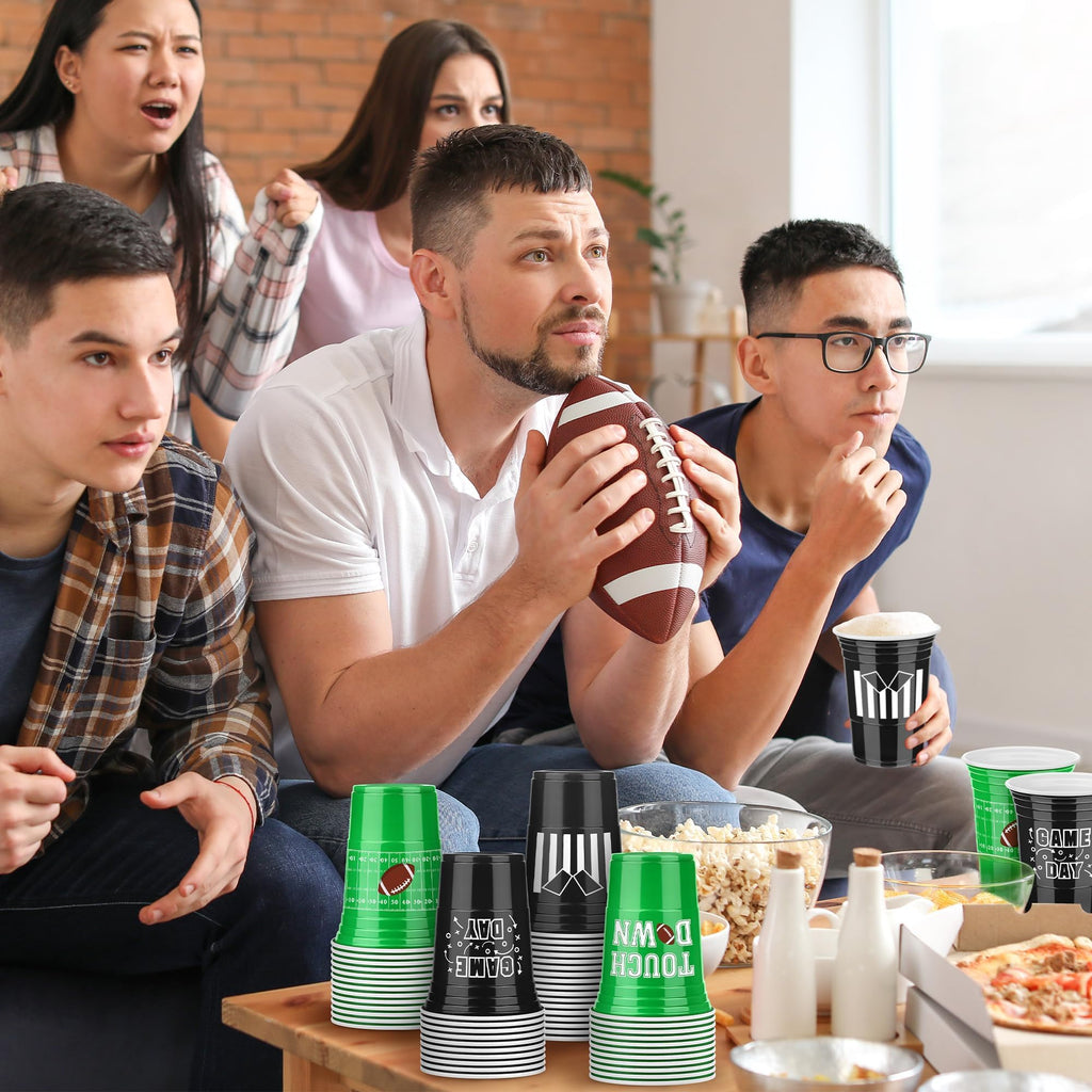 Kochorie 60-Pack Football Disposable Cups – 16 oz, Black & Green