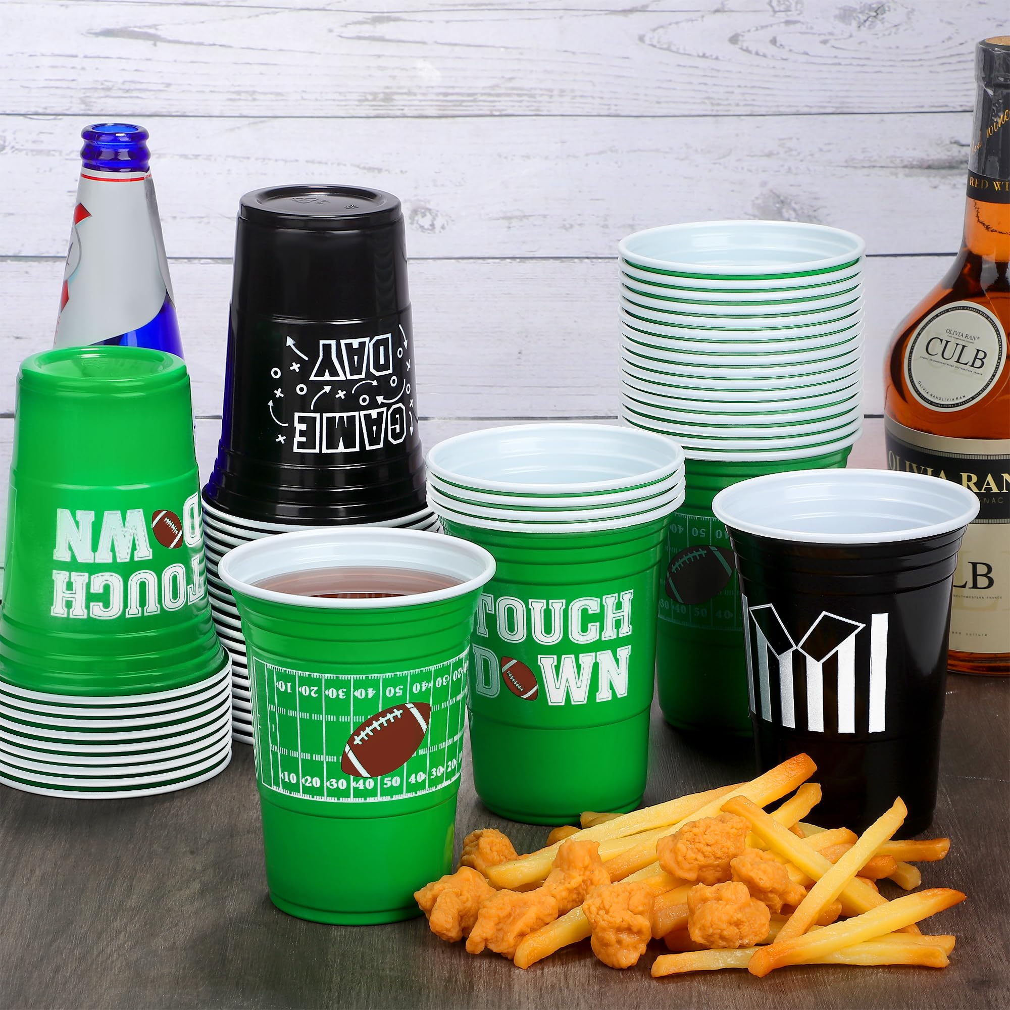 Kochorie 60-Pack Football Disposable Cups – 16 oz, Black & Green