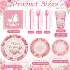Kochorie 194-Piece Tea Party Tableware Set – Disposable Plates Cups Napkins & Pink Cutlery for 24 Guests