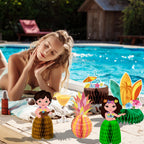 Kockuu 12-Piece Hawaiian Luau Table Decorations – Double-Sided Honeycomb Centerpieces for Tiki Parties