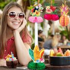 Kockuu 12-Piece Hawaiian Luau Table Decorations – Double-Sided Honeycomb Centerpieces for Tiki Parties
