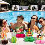 Kockuu 12-Piece Hawaiian Luau Table Decorations – Double-Sided Honeycomb Centerpieces for Tiki Parties