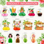 Kockuu 12-Piece Hawaiian Luau Table Decorations – Double-Sided Honeycomb Centerpieces for Tiki Parties
