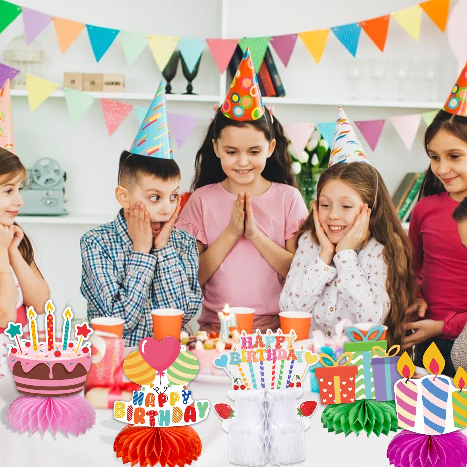 kockuu Kids Birthday Centerpieces – 12 Colorful Honeycomb Table Decorations
