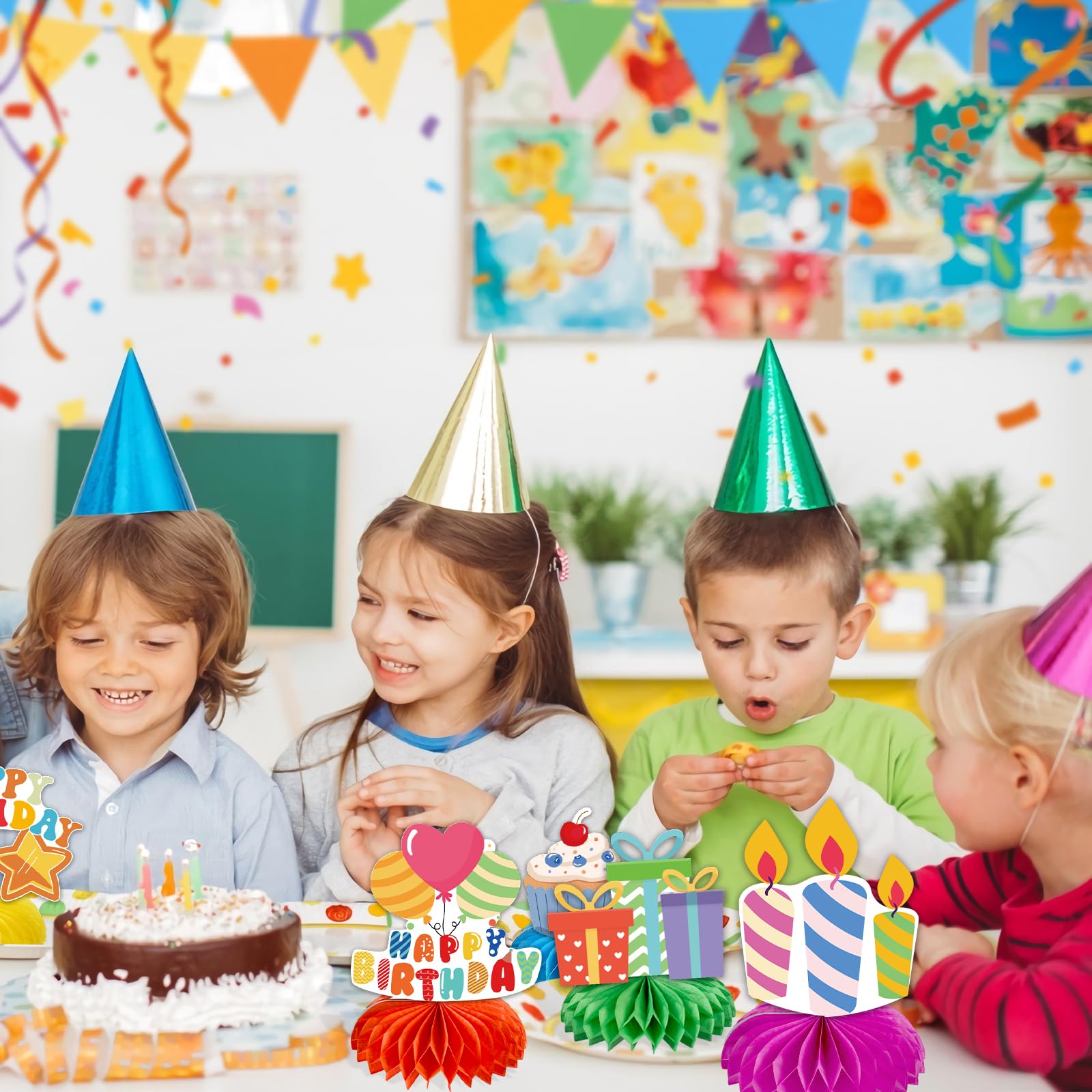 kockuu Kids Birthday Centerpieces – 12 Colorful Honeycomb Table Decorations