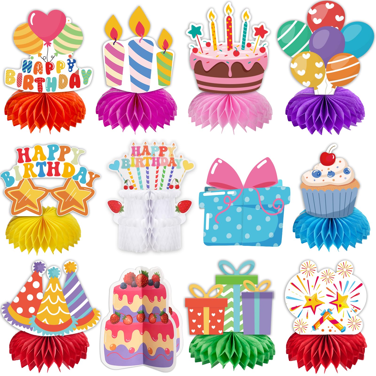 kockuu Kids Birthday Centerpieces – 12 Colorful Honeycomb Table Decorations