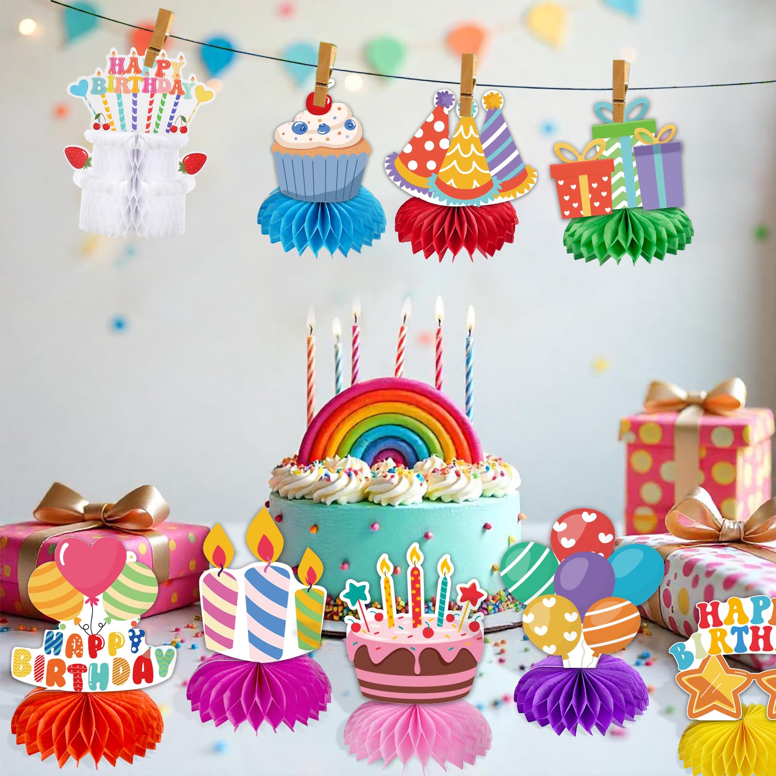 kockuu Kids Birthday Centerpieces – 12 Colorful Honeycomb Table Decorations