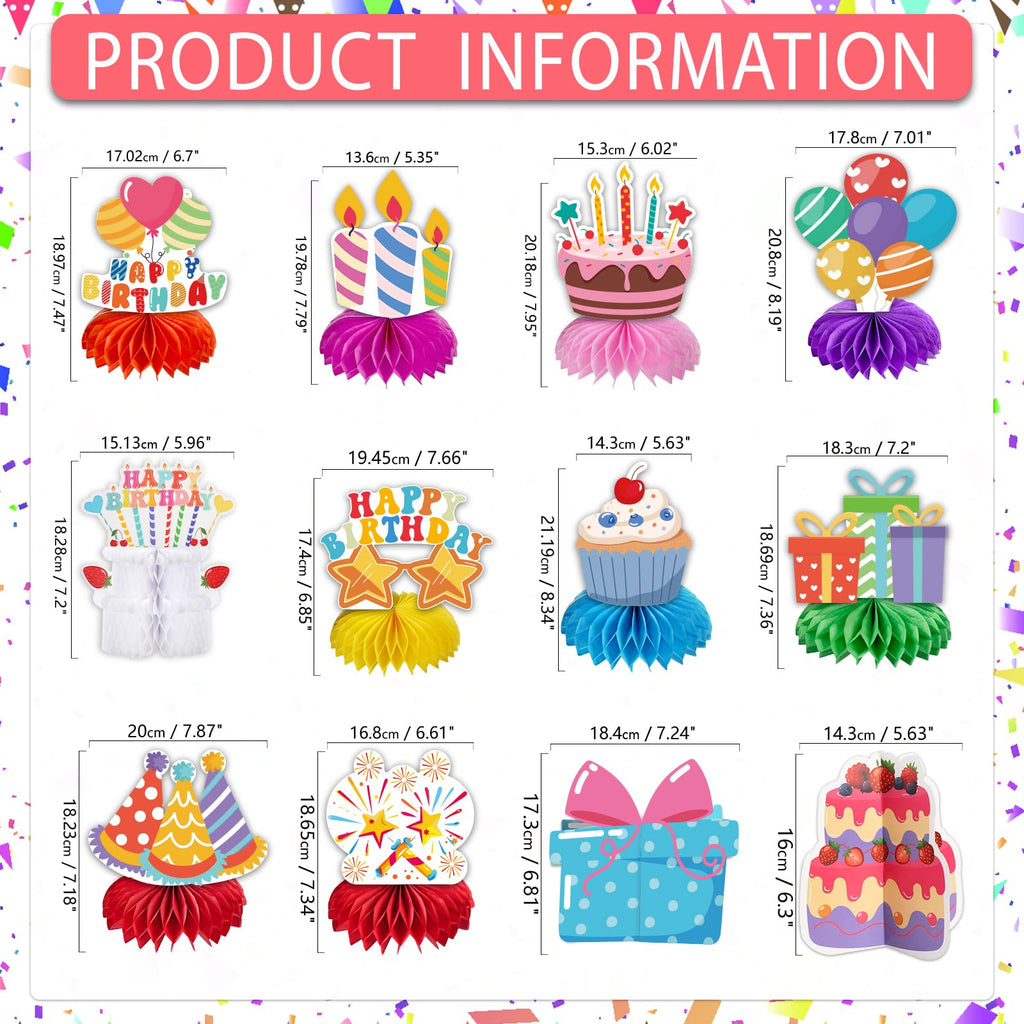 kockuu Kids Birthday Centerpieces – 12 Colorful Honeycomb Table Decorations