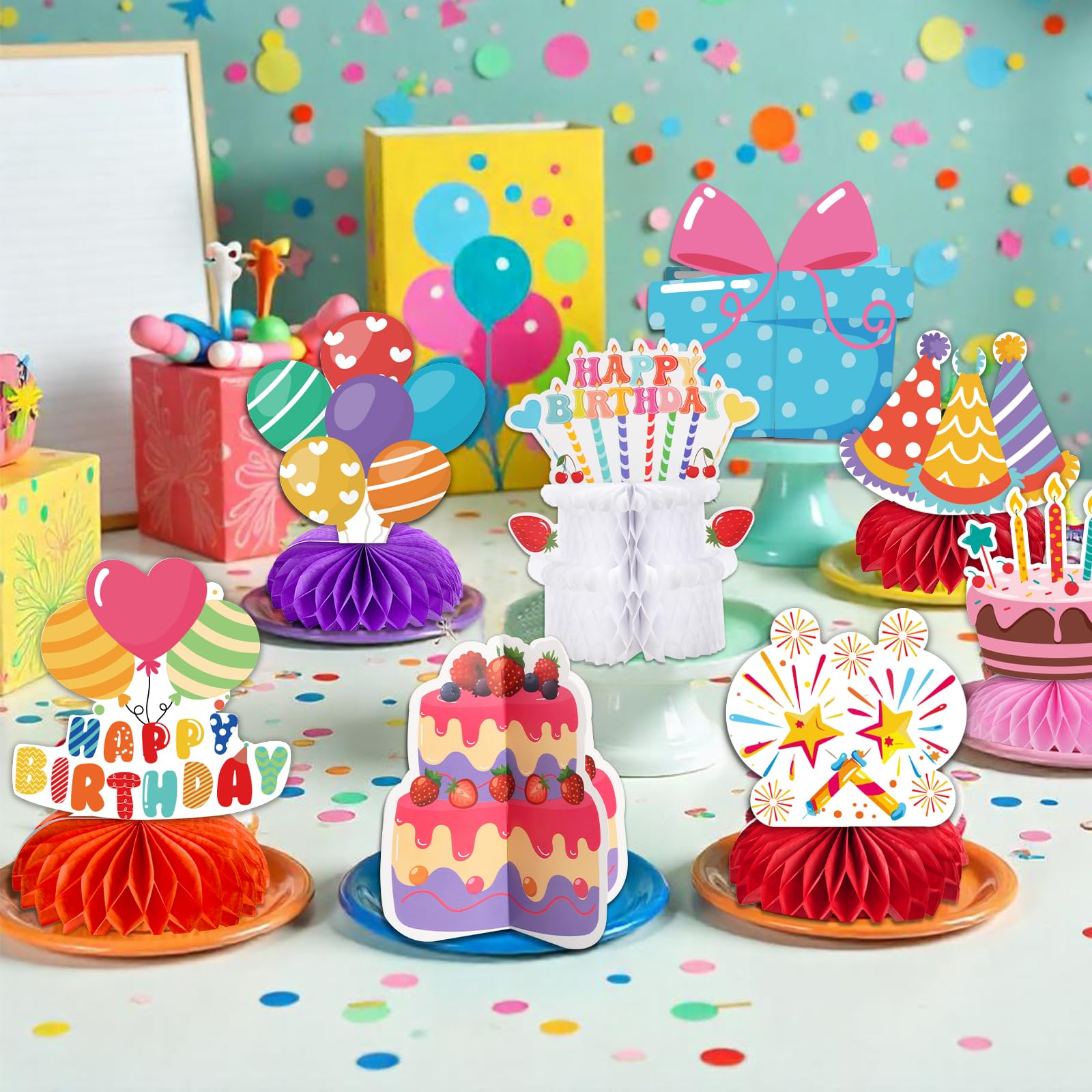 kockuu Kids Birthday Centerpieces – 12 Colorful Honeycomb Table Decorations