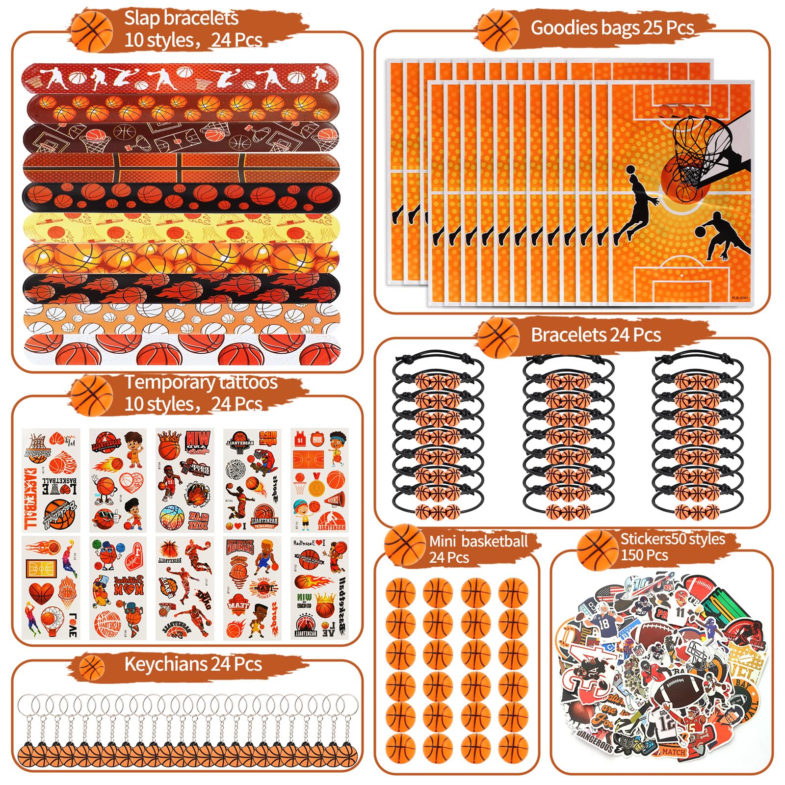 Kolewo4ever 294-Piece Basketball Party Supplies Set – Bulk Favors, Gift Bags & Tattoos