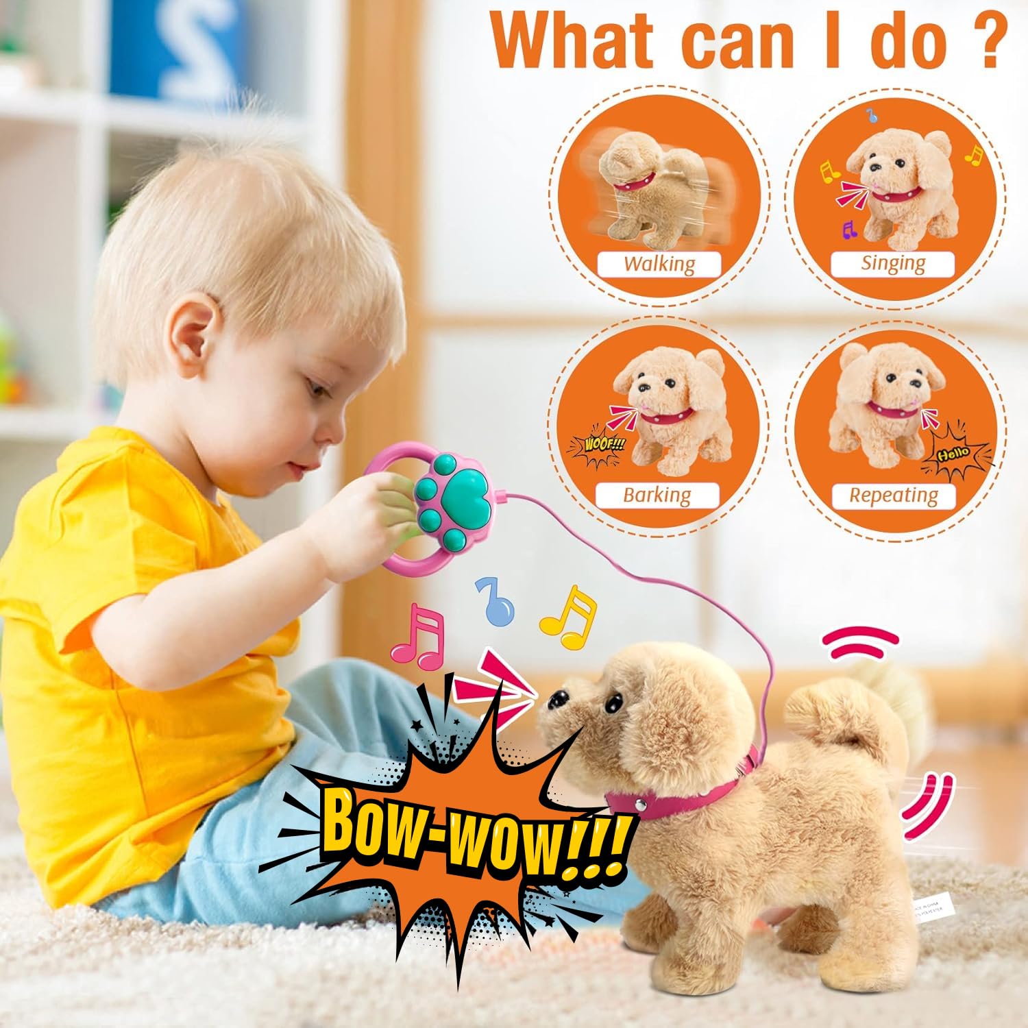 Koonie Talking Plush Golden Retriever Toy — Repeats What You Say, Walks and Barks
