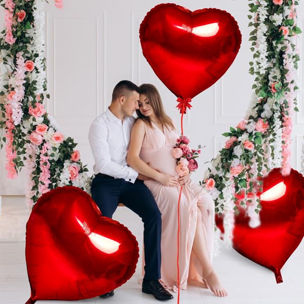 kortes Red Heart Balloons - 4Pcs 32in Foil Heart Balloons for Valentine's Day Decor Kit
