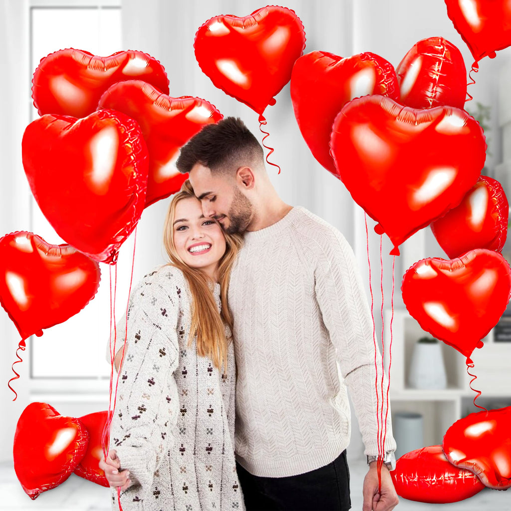 Kortes Red Heart Balloons – 50pcs 18in Foil Heart Balloons for Valentine’s Day, Room Decor & Proposals