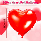 Kortes Red Heart Balloons – 50pcs 18in Foil Heart Balloons for Valentine’s Day, Room Decor & Proposals