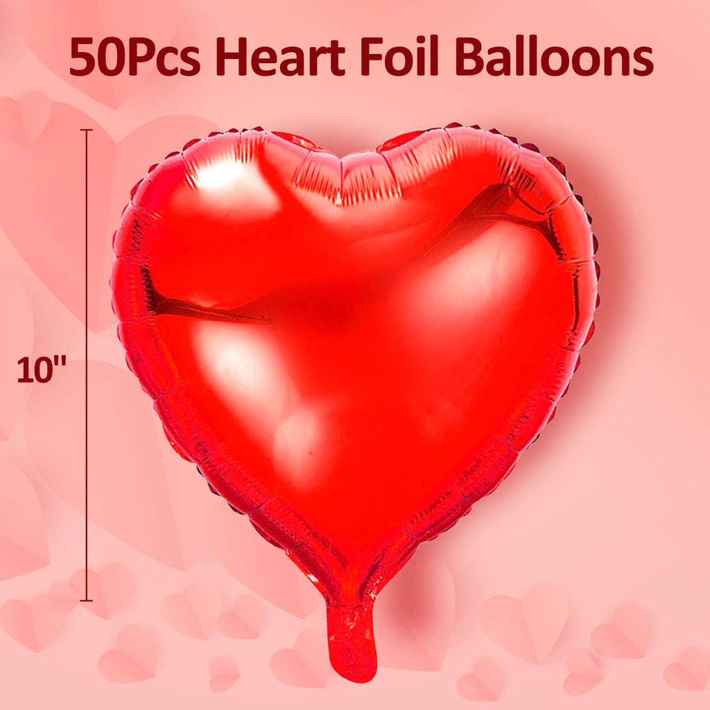 kortes Red Heart Balloons - 50pcs 10-inch Foil Valentines Day Decoration Kit