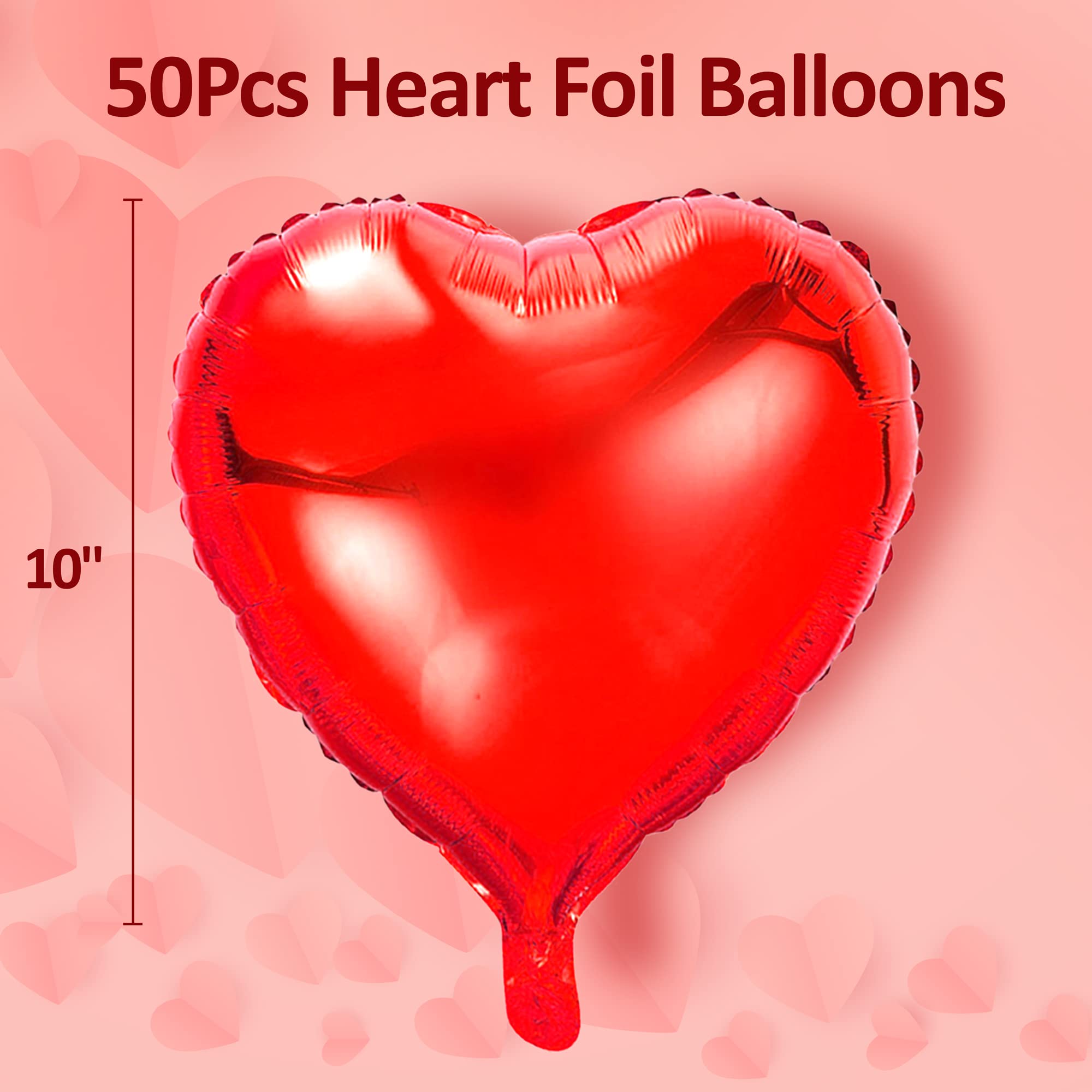 kortes Red Heart Balloons - 50pcs 10-inch Foil Valentines Day Decoration Kit