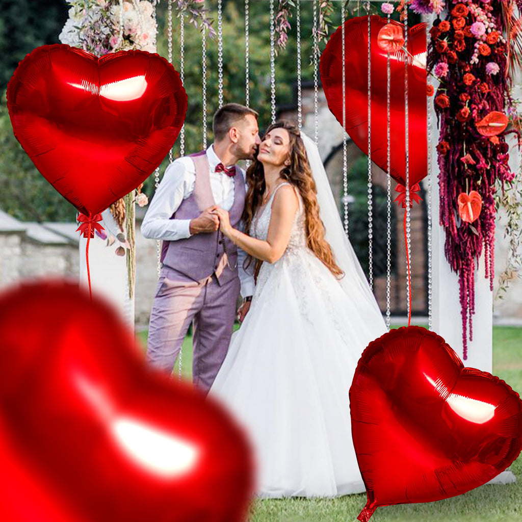 kortes Red Heart Balloons - 4Pcs 32in Foil Heart Balloons for Valentine's Day Decor Kit