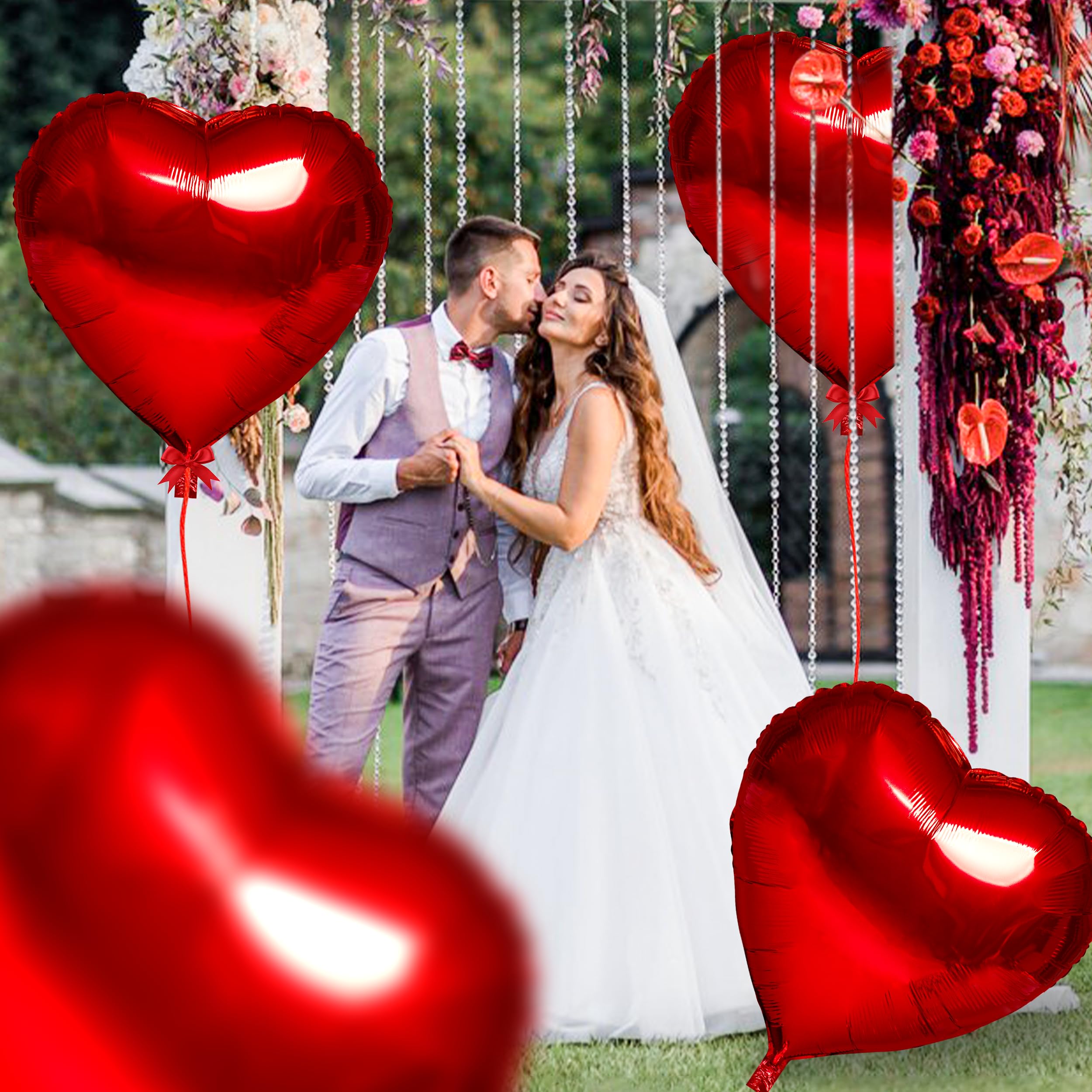 kortes Red Heart Balloons - 4Pcs 32in Foil Heart Balloons for Valentine's Day Decor Kit
