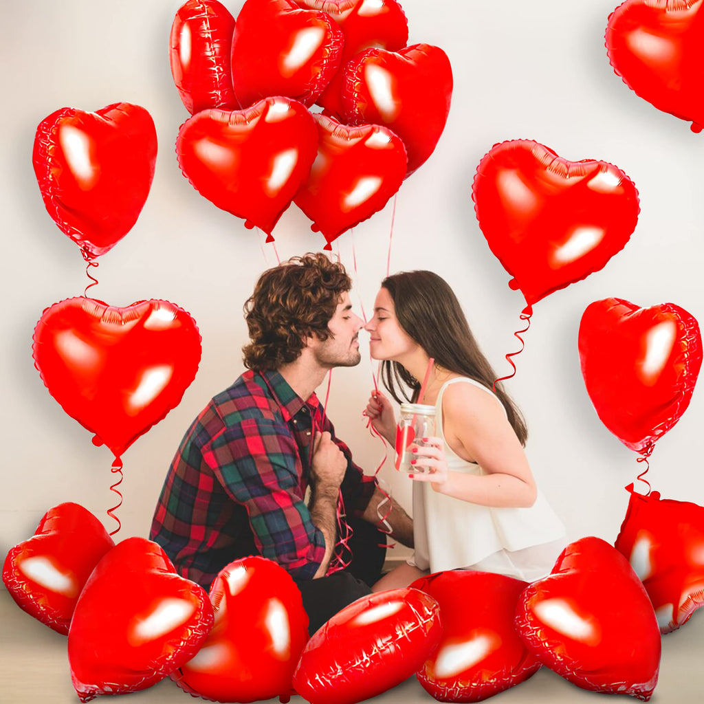 Kortes Red Heart Balloons – 50pcs 18in Foil Heart Balloons for Valentine’s Day, Room Decor & Proposals