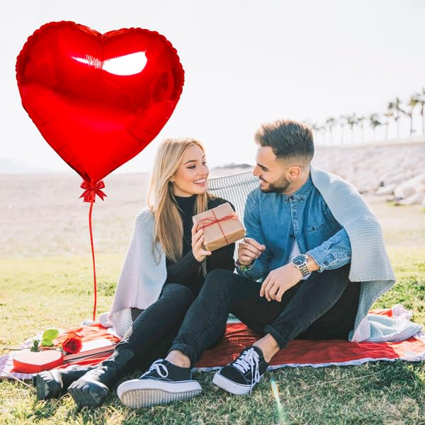 kortes Red Heart Balloons - 4Pcs 32in Foil Heart Balloons for Valentine's Day Decor Kit