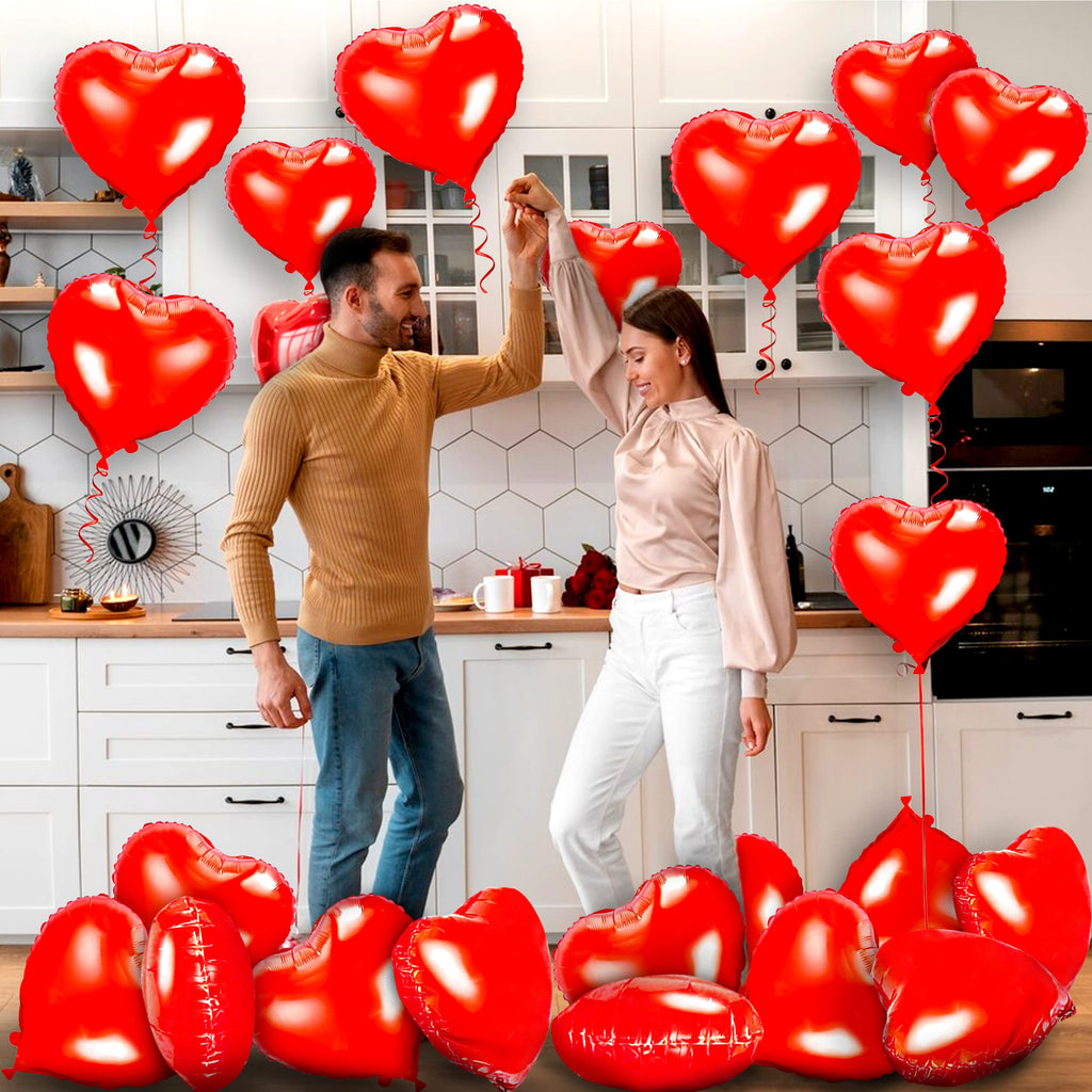 Kortes Red Heart Balloons – 50pcs 18in Foil Heart Balloons for Valentine’s Day, Room Decor & Proposals